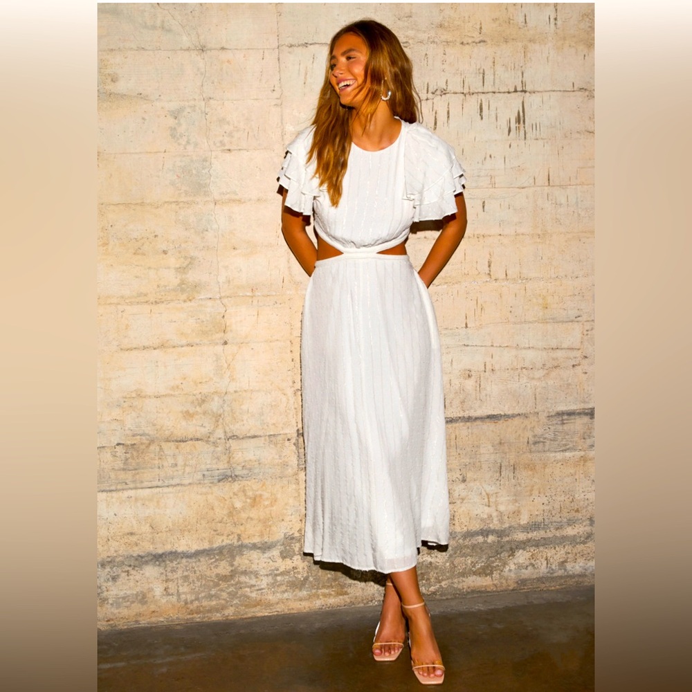 Tiered Ruffle Sleeve Rope Trim Maxi Dress